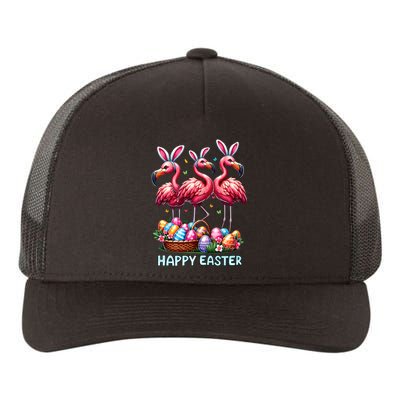 Cute Flamingo With Easter Bunny Egg Basket Happy Easter Yupoong Adult 5-Panel Trucker Hat