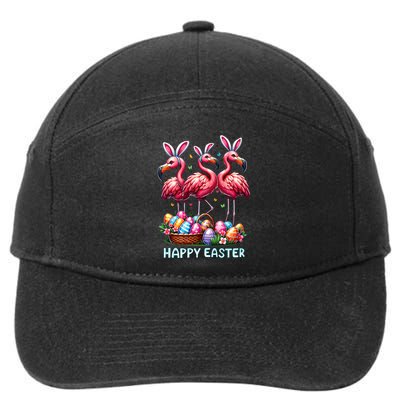 Cute Flamingo With Easter Bunny Egg Basket Happy Easter 7-Panel Snapback Hat