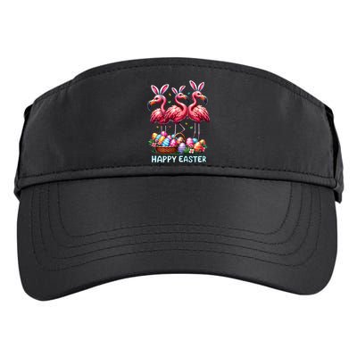 Cute Flamingo With Easter Bunny Egg Basket Happy Easter Adult Drive Performance Visor