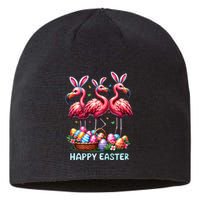 Cute Flamingo With Easter Bunny Egg Basket Happy Easter Sustainable Beanie