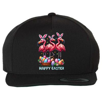 Cute Flamingo With Easter Bunny Egg Basket Happy Easter Wool Snapback Cap