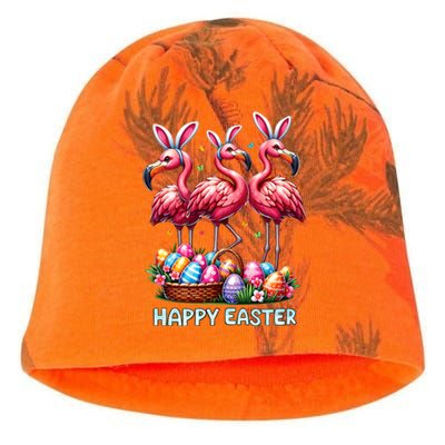 Cute Flamingo With Easter Bunny Egg Basket Happy Easter Kati - Camo Knit Beanie