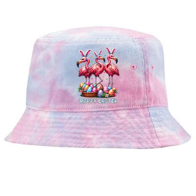 Cute Flamingo With Easter Bunny Egg Basket Happy Easter Tie-Dyed Bucket Hat