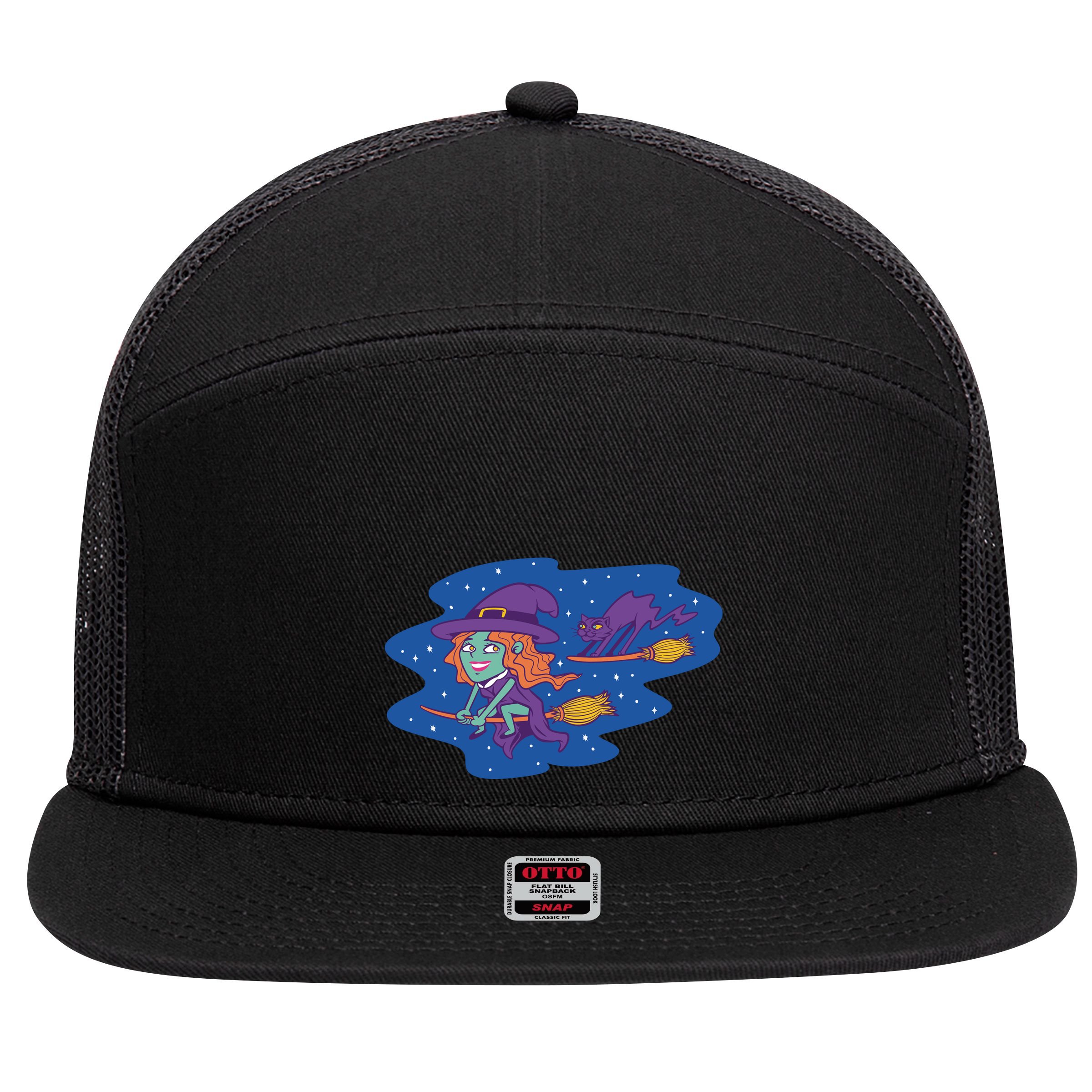 Cute Flying Witch 7 Panel Mesh Trucker Snapback Hat
