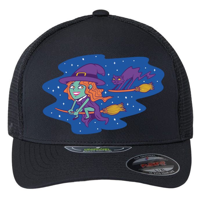 Cute Flying Witch Flexfit Unipanel Trucker Cap