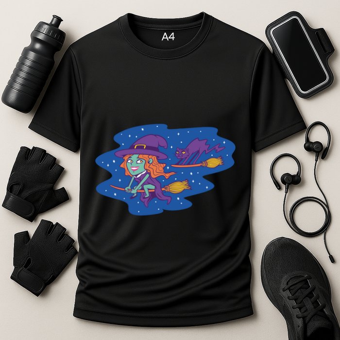 Cute Flying Witch Cooling Performance Crew T-Shirt