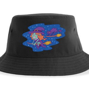 Cute Flying Witch Sustainable Bucket Hat