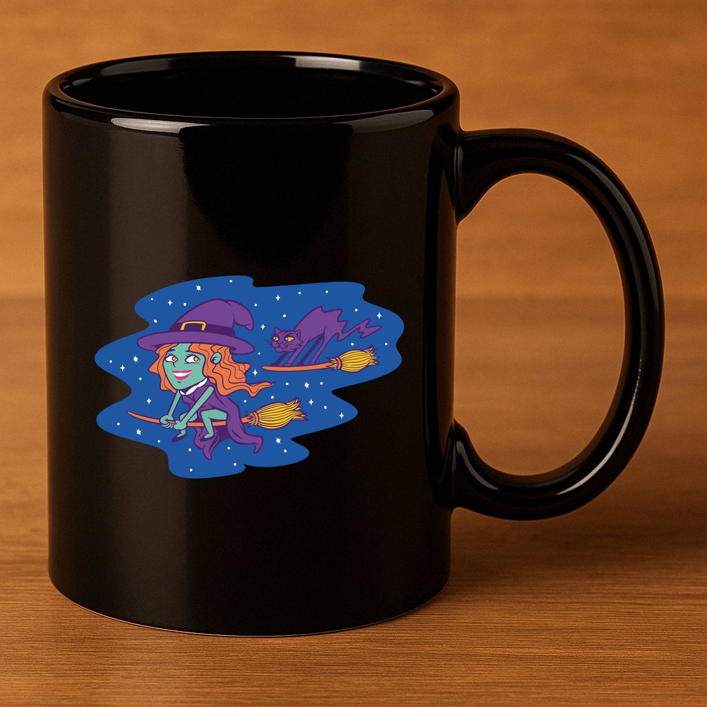 Cute Flying Witch 11oz C Handle Ceramic Mug