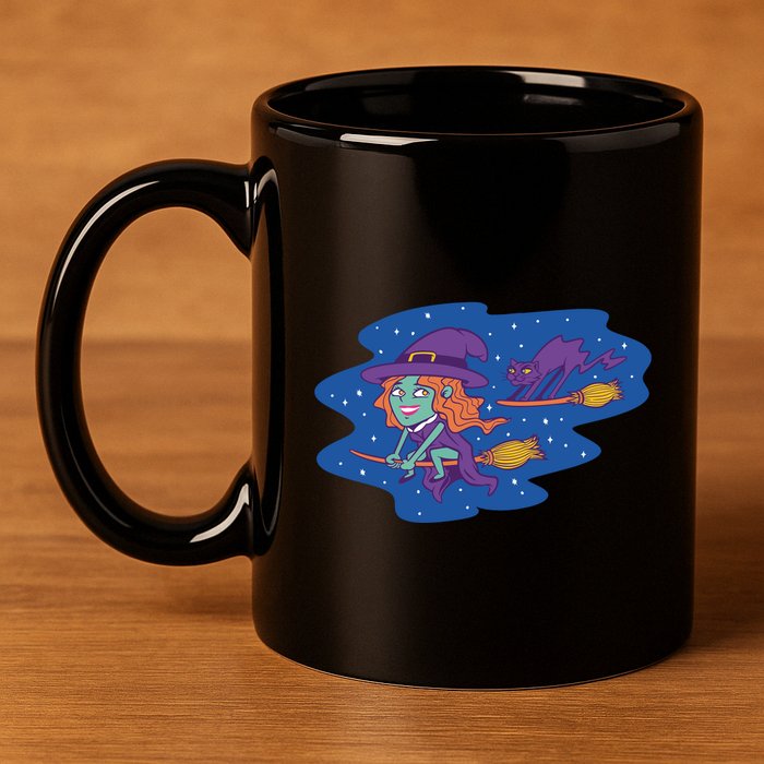 Cute Flying Witch 11oz C Handle Ceramic Mug