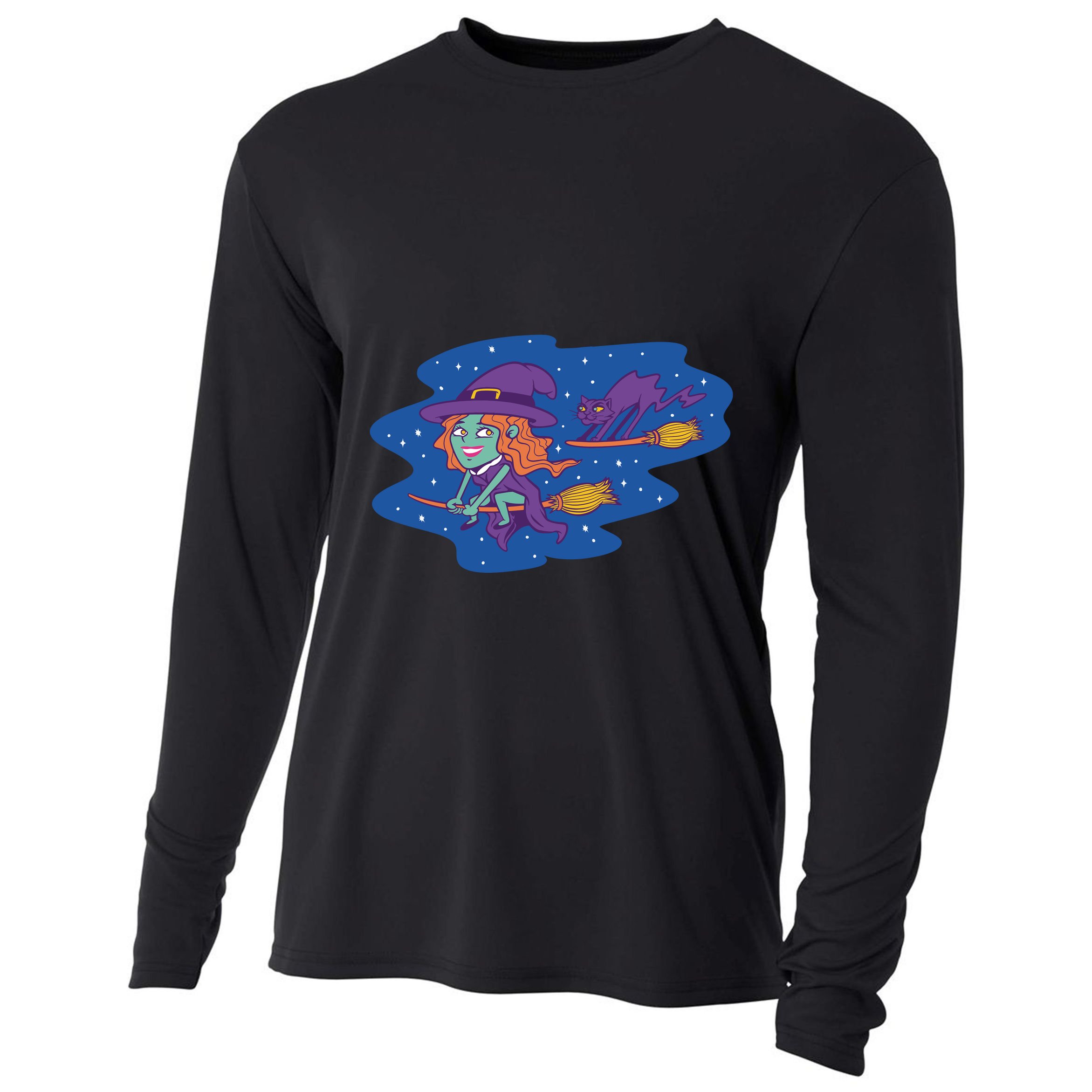 Cute Flying Witch Cooling Performance Long Sleeve Crew