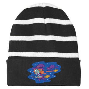 Cute Flying Witch Striped Beanie with Solid Band