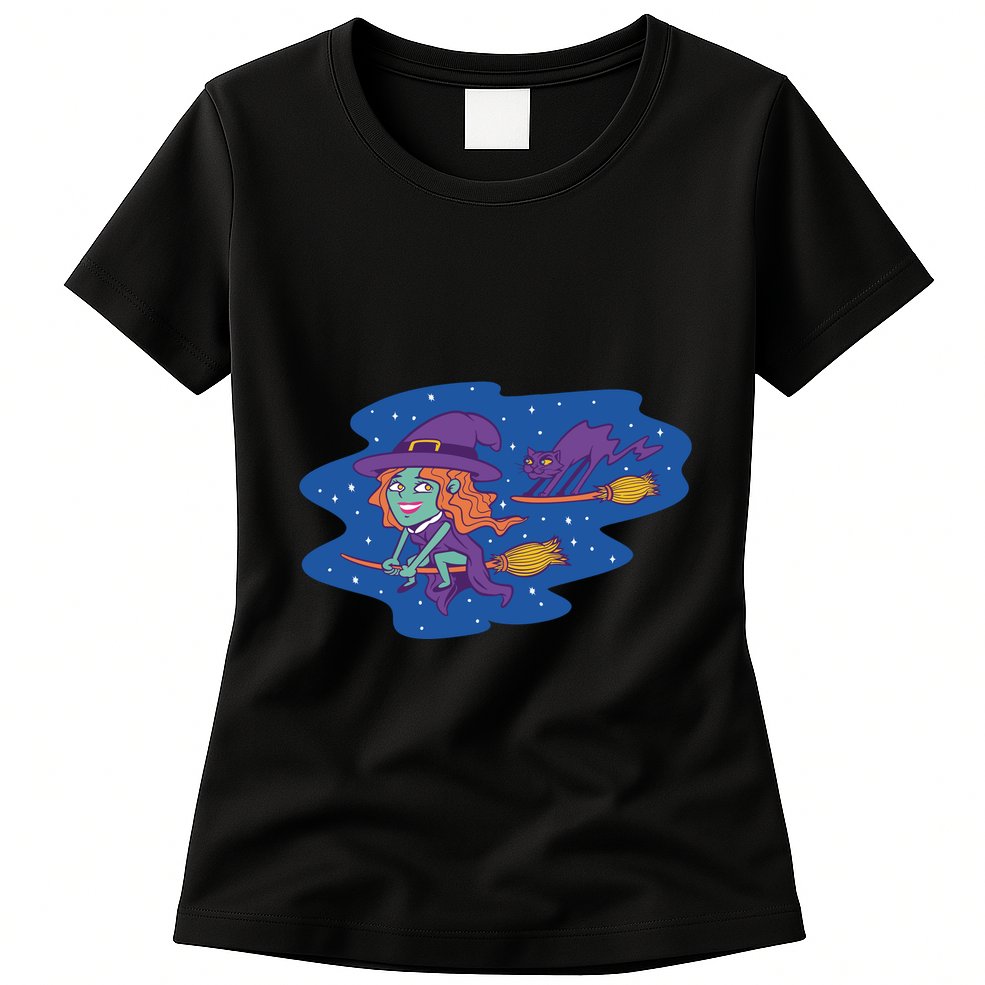 Cute Flying Witch Womens T-Shirt