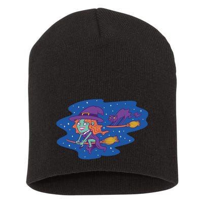 Cute Flying Witch Short Acrylic Beanie