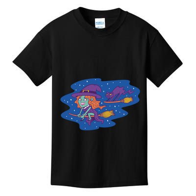 Cute Flying Witch Kids T-Shirt