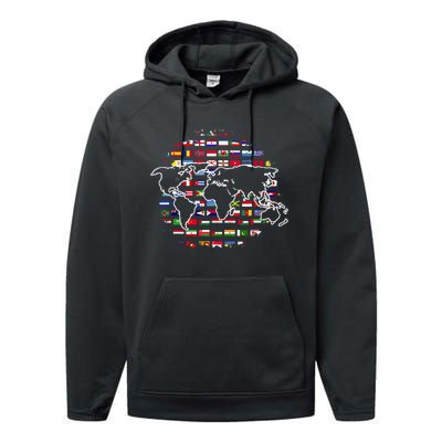 Country Flags World Map Traveling International World Flags Performance Fleece Hoodie