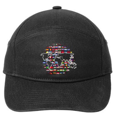 Country Flags World Map Traveling International World Flags 7-Panel Snapback Hat