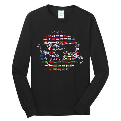 Country Flags World Map Traveling International World Flags Tall Long Sleeve T-Shirt