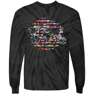 Country Flags World Map Traveling International World Flags Tie-Dye Long Sleeve Shirt