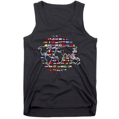 Country Flags World Map Traveling International World Flags Tank Top