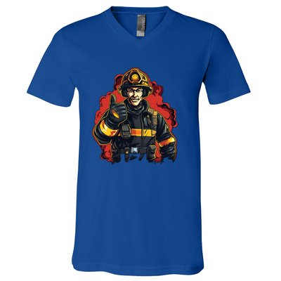 Cool Firefighter With Thumbs Up For Fire Lovers Funny Gift V-Neck T-Shirt