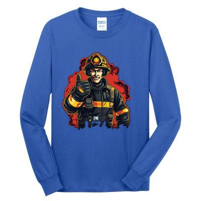 Cool Firefighter With Thumbs Up For Fire Lovers Funny Gift Tall Long Sleeve T-Shirt