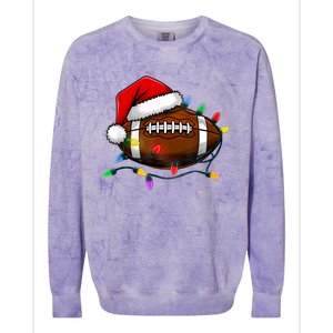 Christmas Football With Santa Hat Christmas Football Player Colorblast Crewneck Sweatshirt