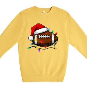 Christmas Football With Santa Hat Christmas Football Player Premium Crewneck Sweatshirt