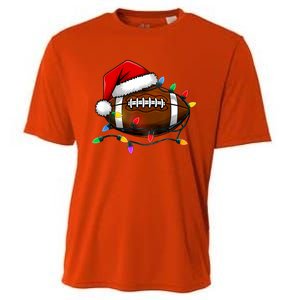 Christmas Football With Santa Hat Christmas Football Player Cooling Performance Crew T-Shirt