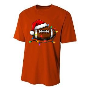 Christmas Football With Santa Hat Christmas Football Player Performance Sprint T-Shirt