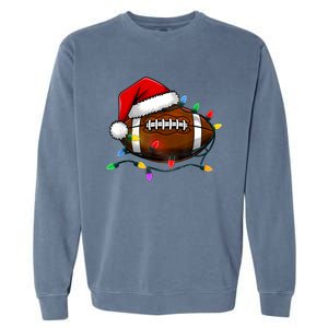 Christmas Football With Santa Hat Christmas Football Player Garment-Dyed Sweatshirt