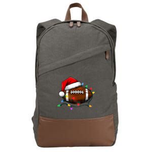 Christmas Football With Santa Hat Christmas Football Player Cotton Canvas Backpack