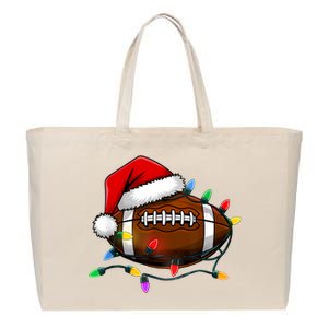 Christmas Football With Santa Hat Christmas Football Player Cotton Canvas Jumbo Tote