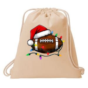 Christmas Football With Santa Hat Christmas Football Player Drawstring Bag