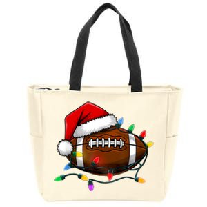 Christmas Football With Santa Hat Christmas Football Player Zip Tote Bag