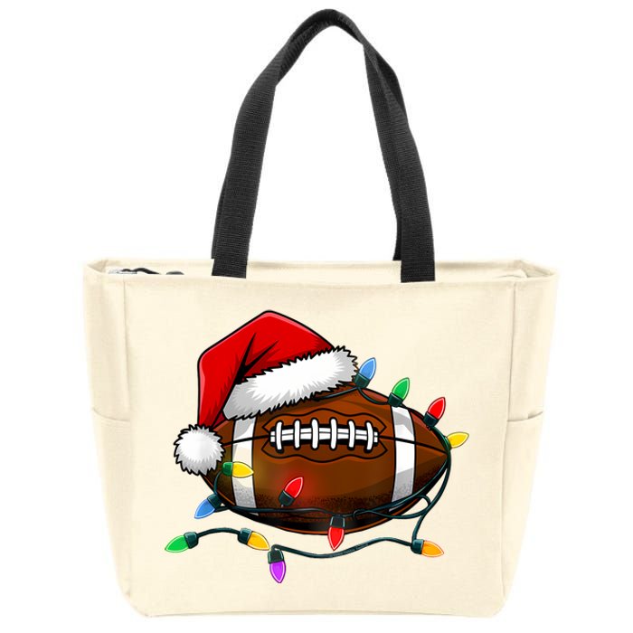 Christmas Football With Santa Hat Christmas Football Player Zip Tote Bag