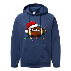 Christmas Football With Santa Hat Christmas Football Player Performance Fleece Hoodie