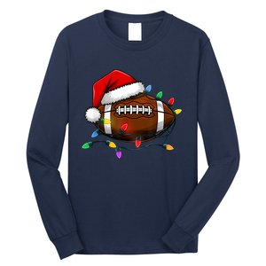 Christmas Football With Santa Hat Christmas Football Player Long Sleeve Shirt