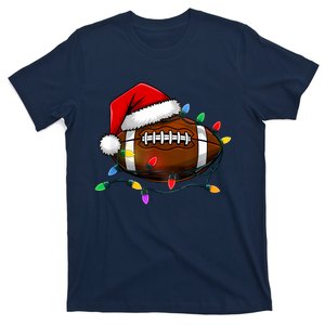 Christmas Football With Santa Hat Christmas Football Player T-Shirt