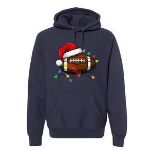 Christmas Football With Santa Hat Christmas Football Player Premium Hoodie