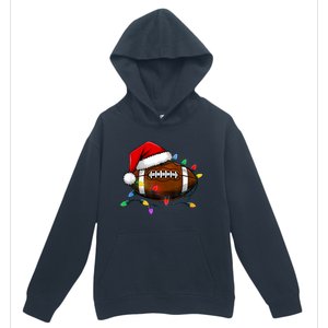 Christmas Football With Santa Hat Christmas Football Player Urban Pullover Hoodie