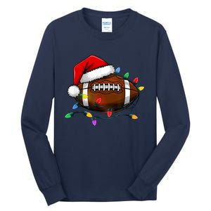 Christmas Football With Santa Hat Christmas Football Player Tall Long Sleeve T-Shirt