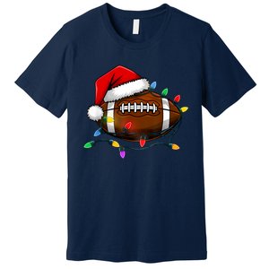 Christmas Football With Santa Hat Christmas Football Player Premium T-Shirt