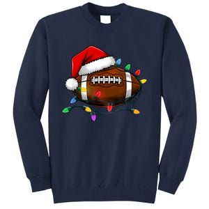 Christmas Football With Santa Hat Christmas Football Player Tall Sweatshirt