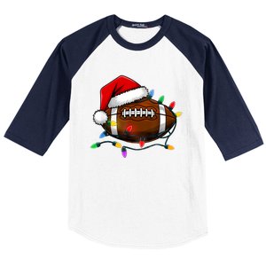 Christmas Football With Santa Hat Christmas Football Player Baseball Sleeve Shirt