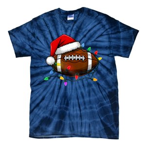 Christmas Football With Santa Hat Christmas Football Player Tie-Dye T-Shirt