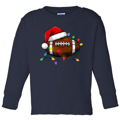 Christmas Football With Santa Hat Christmas Football Player Toddler Long Sleeve Shirt