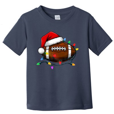 Christmas Football With Santa Hat Christmas Football Player Toddler T-Shirt