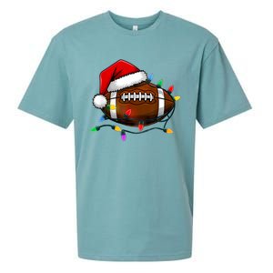 Christmas Football With Santa Hat Christmas Football Player Sueded Cloud Jersey T-Shirt