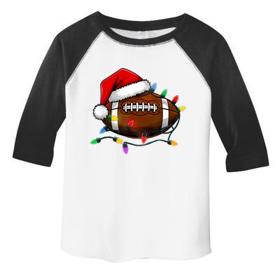 Christmas Football With Santa Hat Christmas Football Player Toddler Fine Jersey T-Shirt