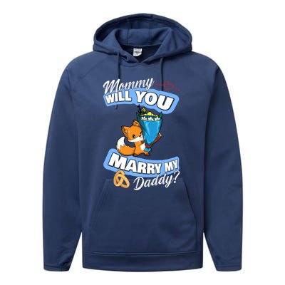 Cute Fox Wedding Offer Mommy Will You Marry My Daddy Gift Performance Fleece Hoodie